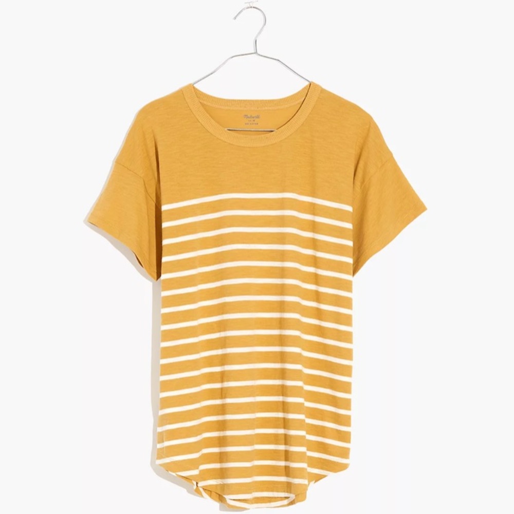 NWT! Madewell Whisper Cotton Rib-Crewneck Tee in Earthen Gold color sz XXS